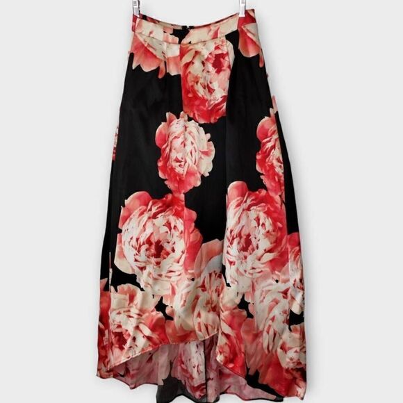 Jodi Kristopher Womens Skirt Sz 3 Maxi‎ Short Long Black Red Floral Tulle Prom - Picture 1 of 12